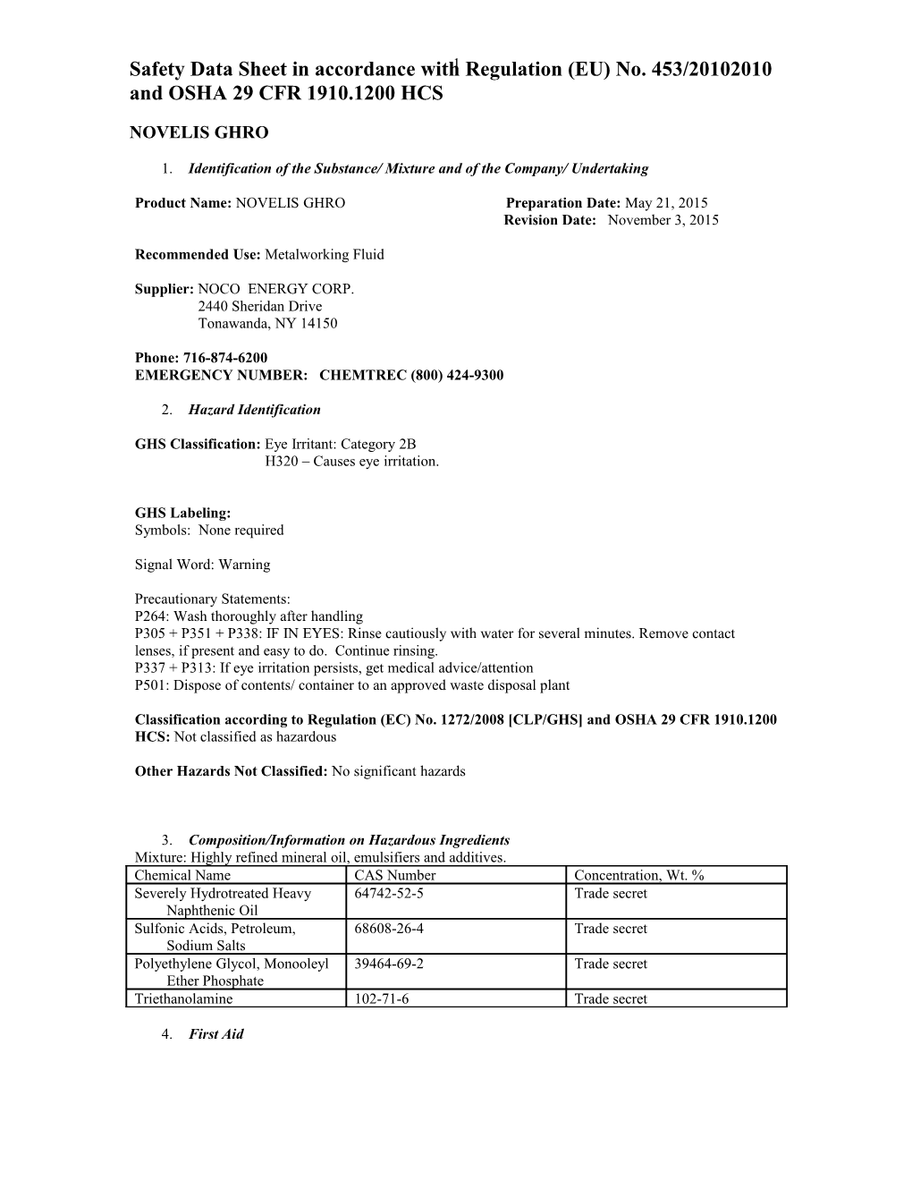 1. Identification of the Substance/ Mixture and of the Company/ Undertaking s1