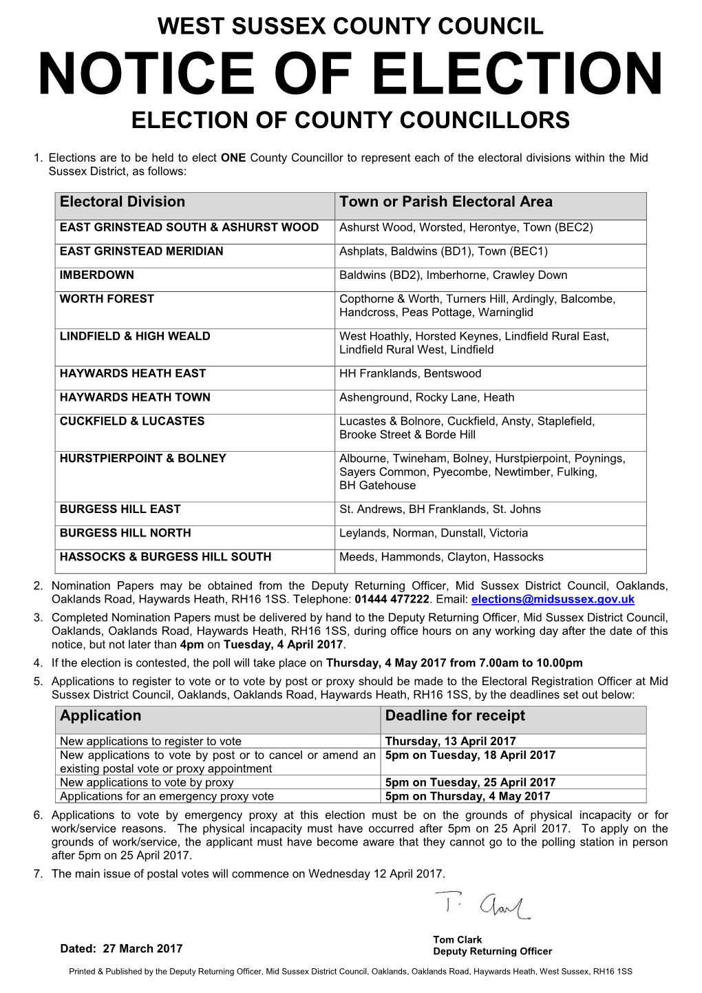 West Sussex County Council Election of County Councillors