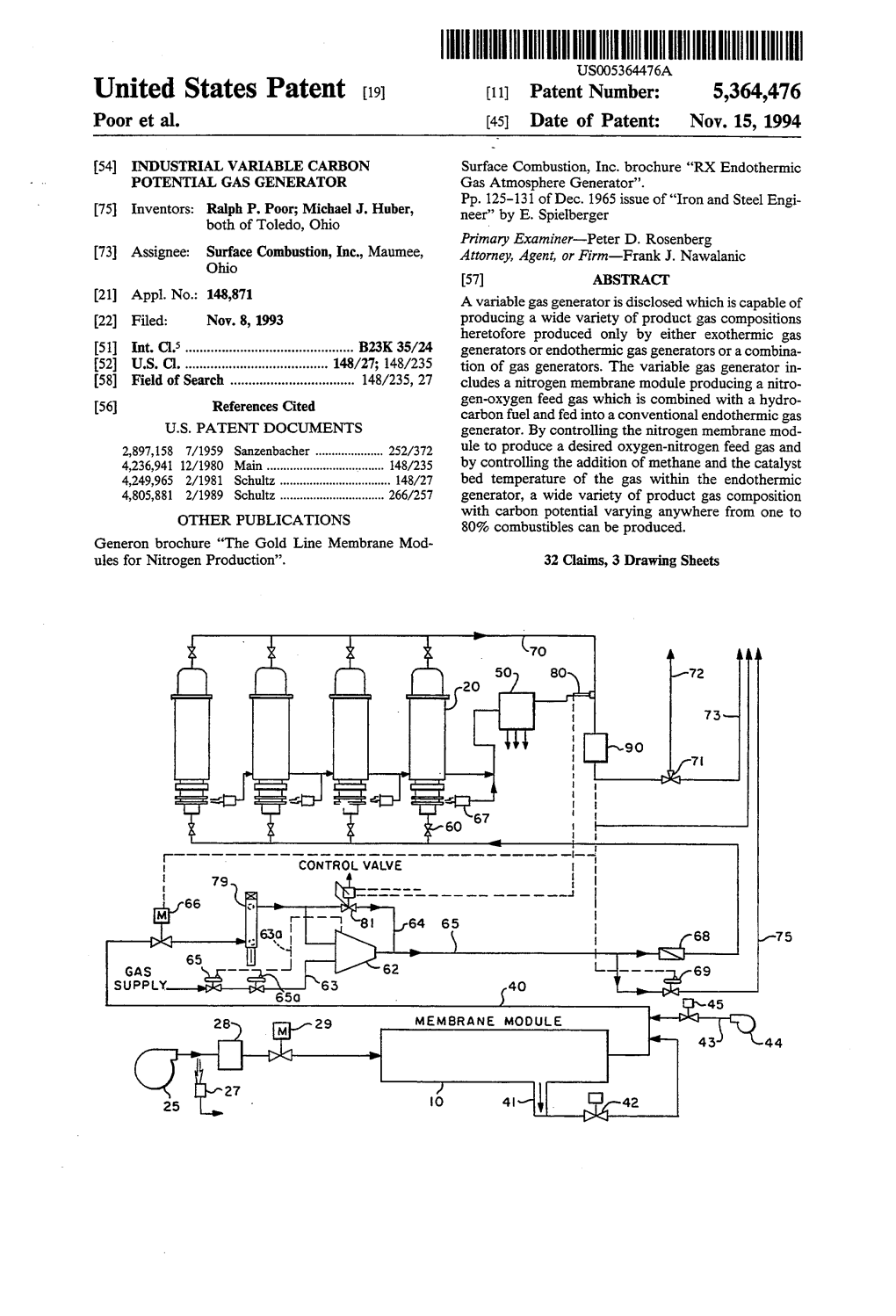 United States Patent (19) 11 Patent Number: 5,364,476 Poor Et Al