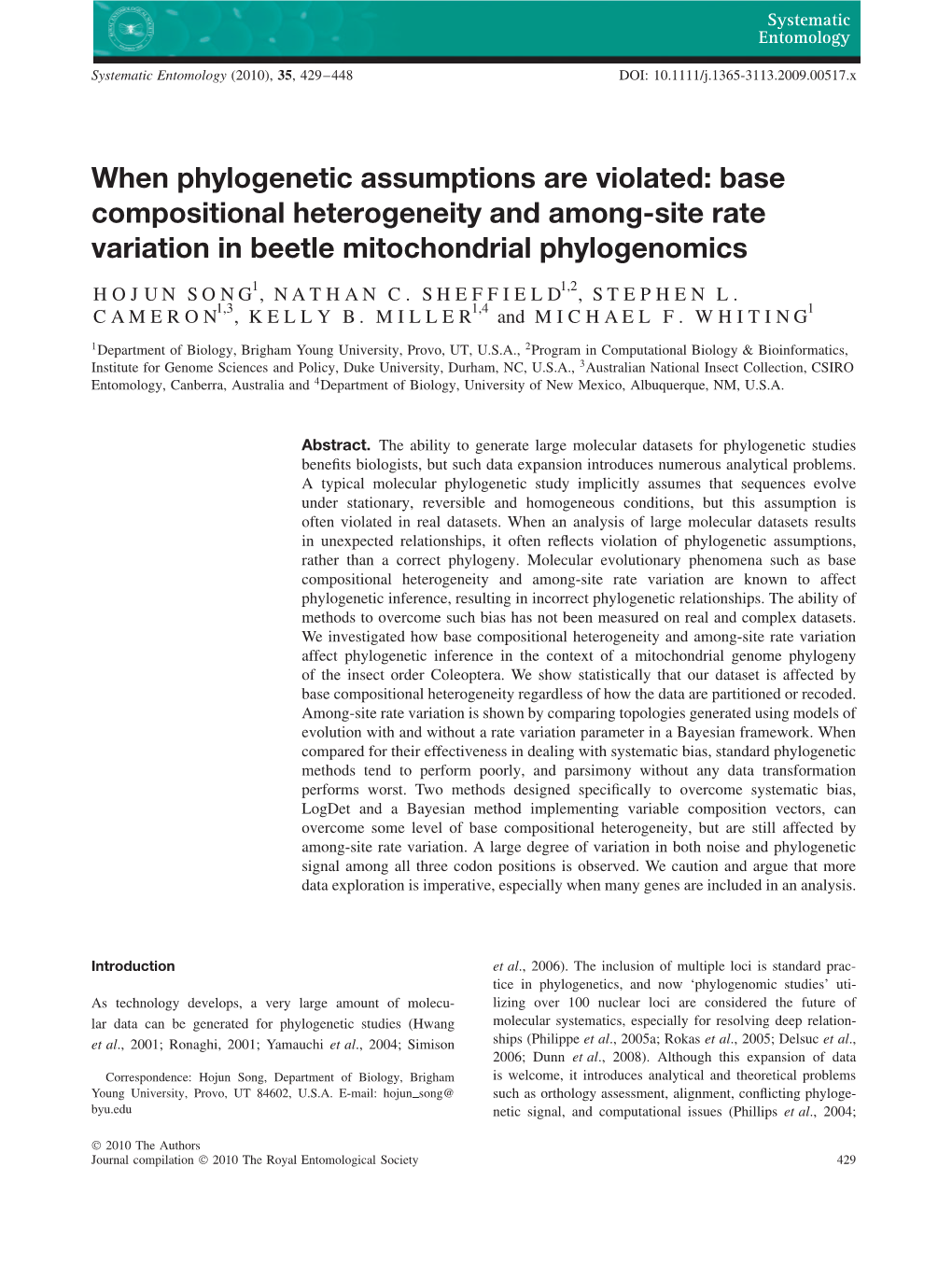 When Phylogenetic Assumptions Are Violated: Base Compositional Heterogeneity and Among-Site Rate Variation in Beetle Mitochondrial Phylogenomics