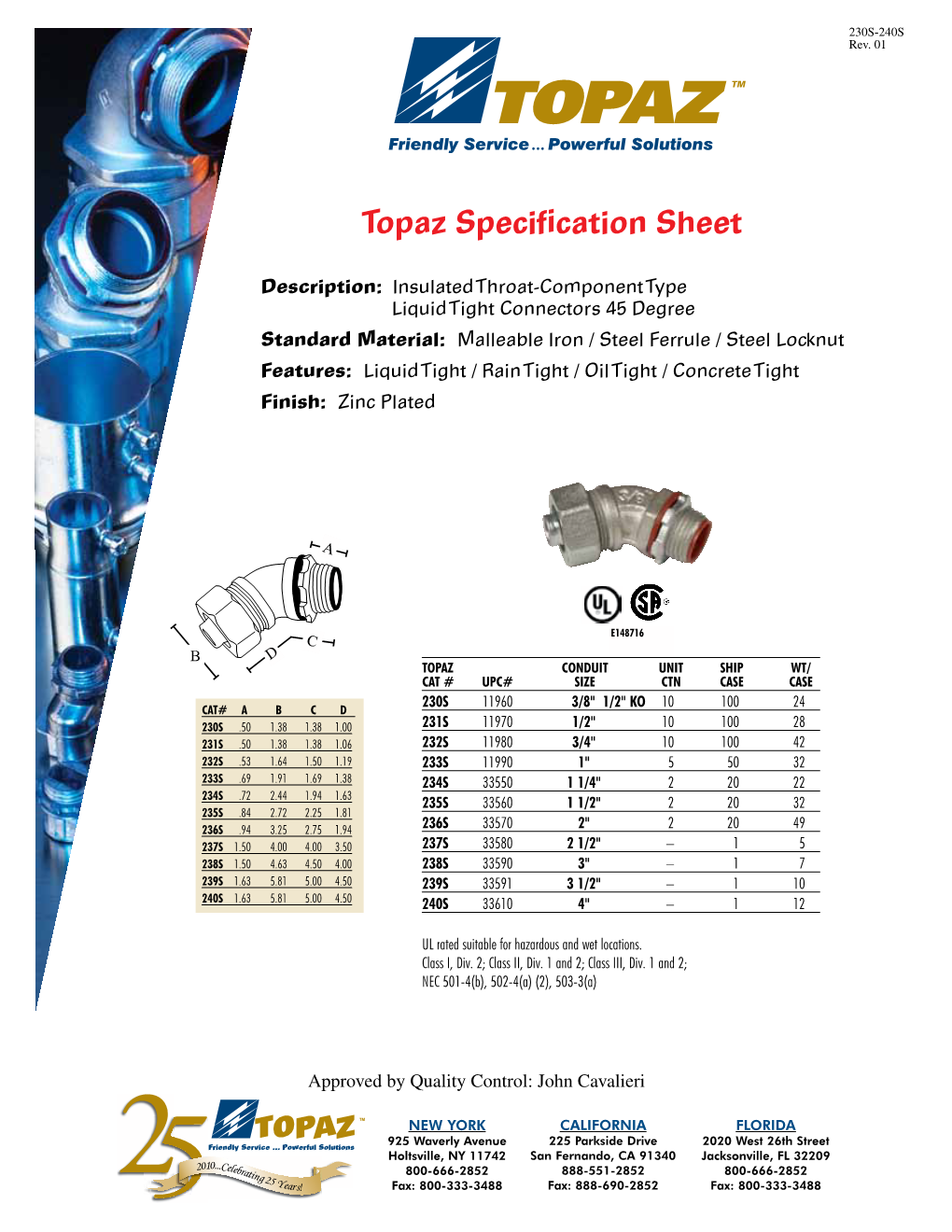 Topaz Specification Sheet