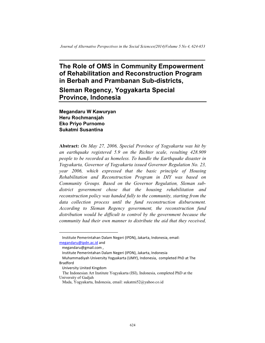 The Role of OMS in Community Empowerment of Rehabilitation And