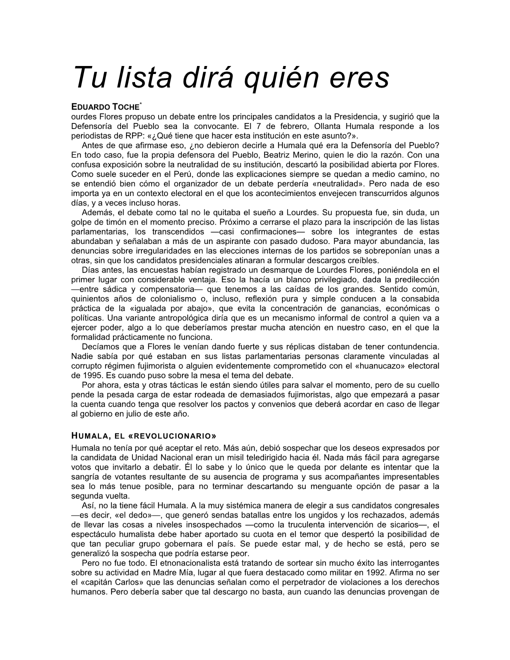 Tu Lista Dirá Quién Eres