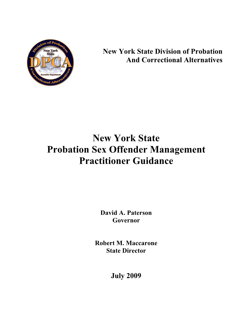 New York State Probation Sex Offender Management Practitioner Guidance