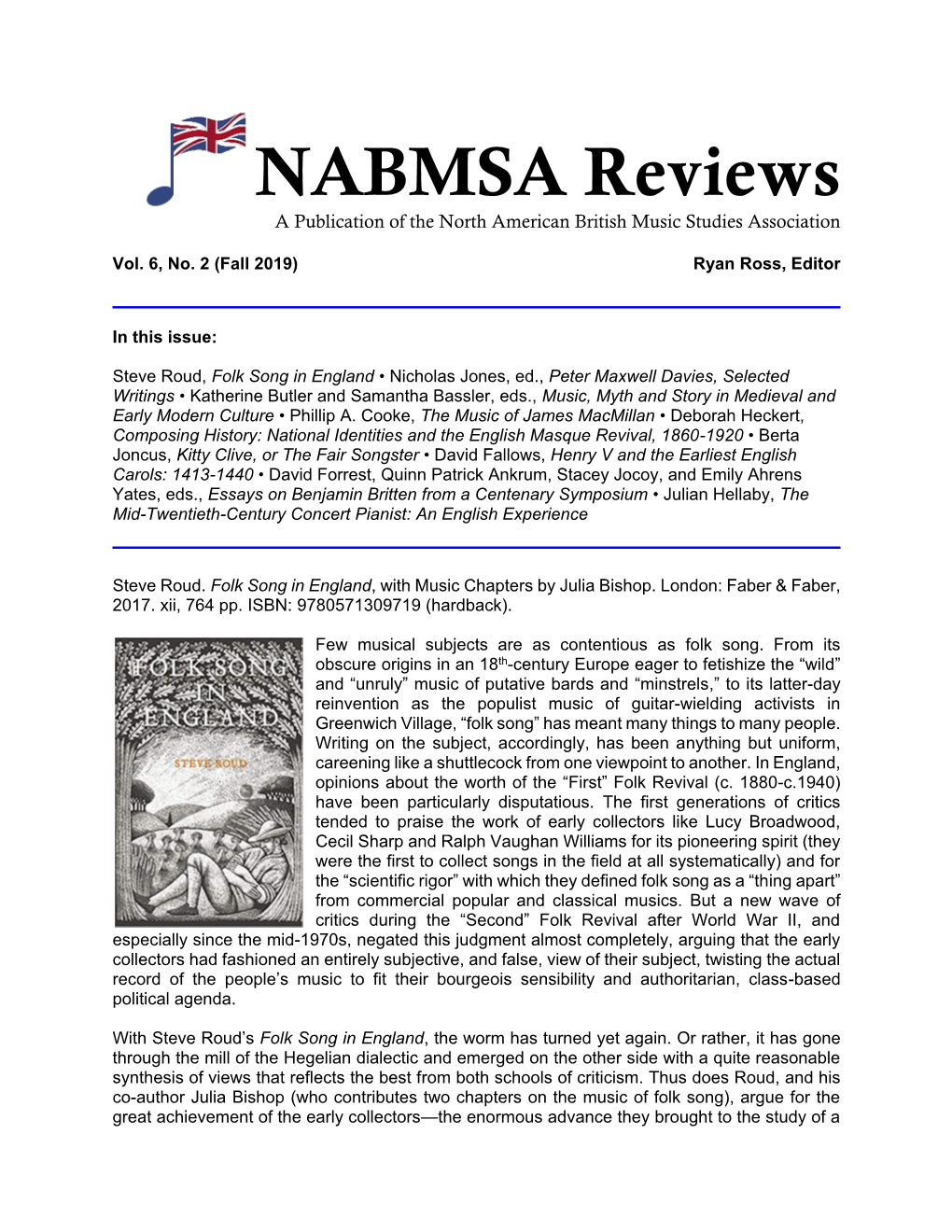 NABMSA Reviews a Publication of the North American British Music Studies Association