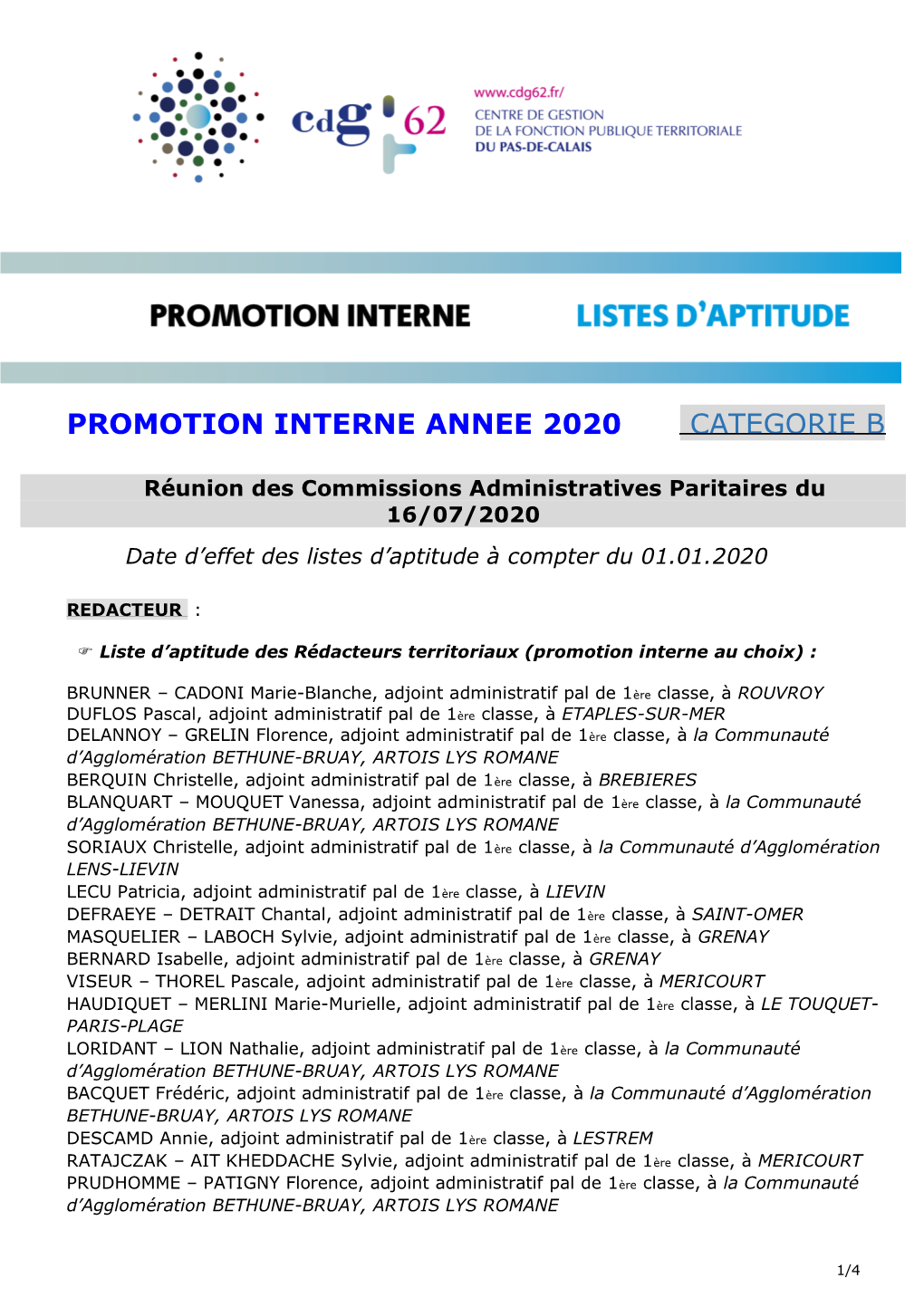 Promotion Interne Annee 2020 Categorie B