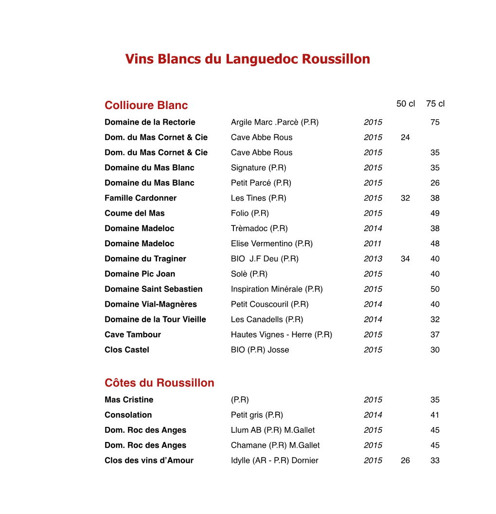 Vins Blancs Du Languedoc Roussillon