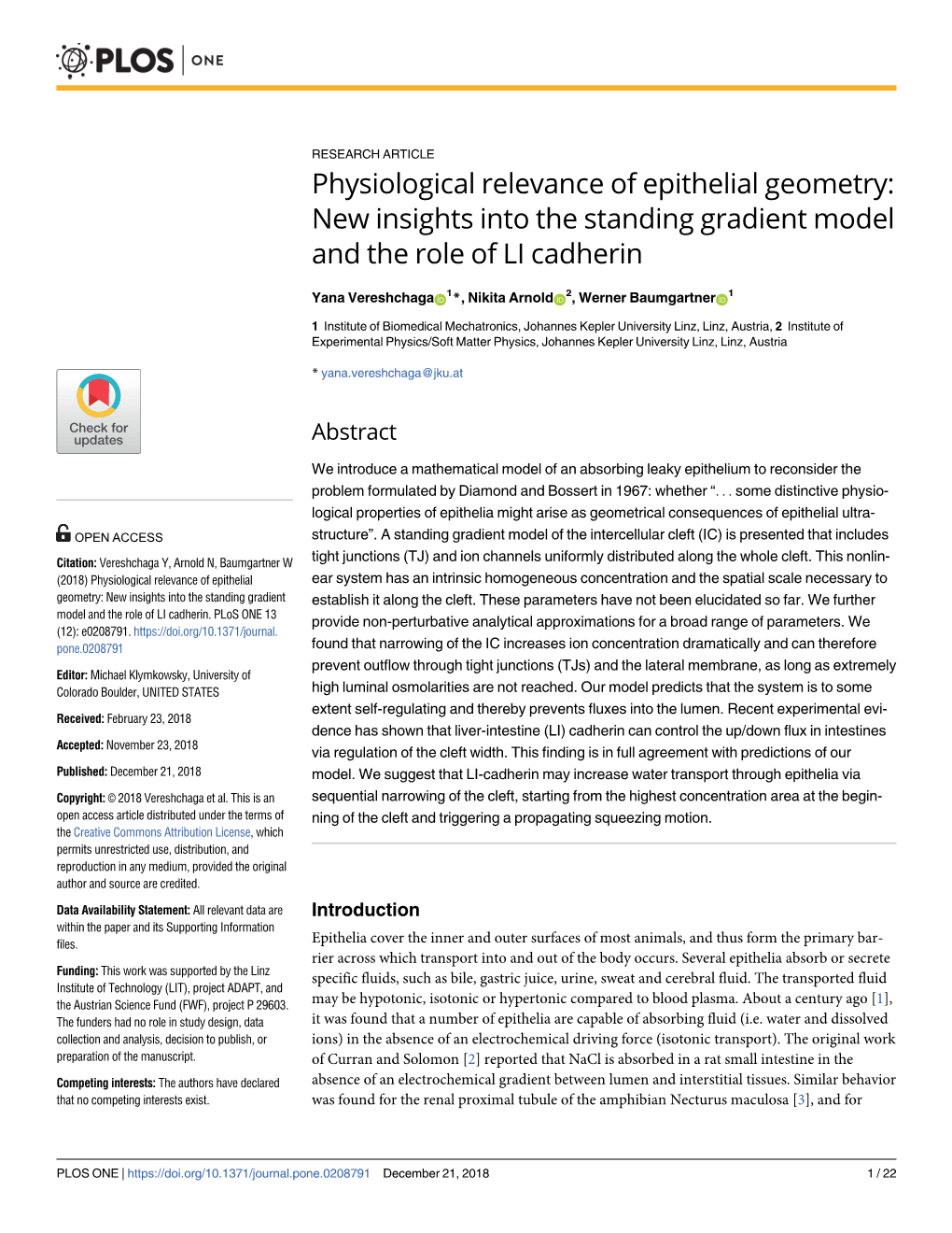 Physiological Relevance of Epithelial Geometry: New Insights Into the Standing Gradient Model and the Role of LI Cadherin