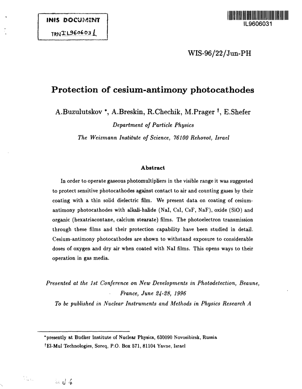 Protection of Cesium-Antimony Photocathodes