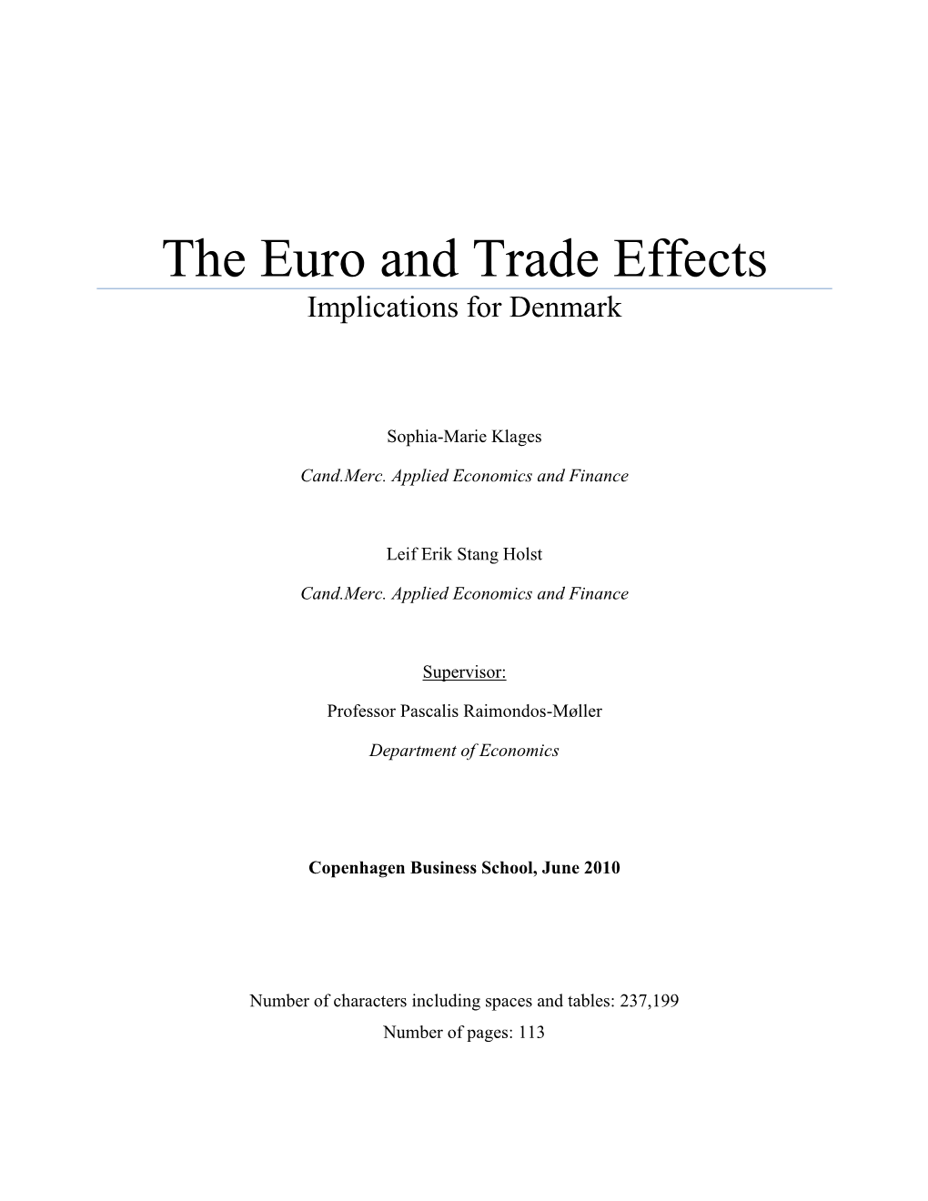 The Euro and Trade Effects Implications for Denmark