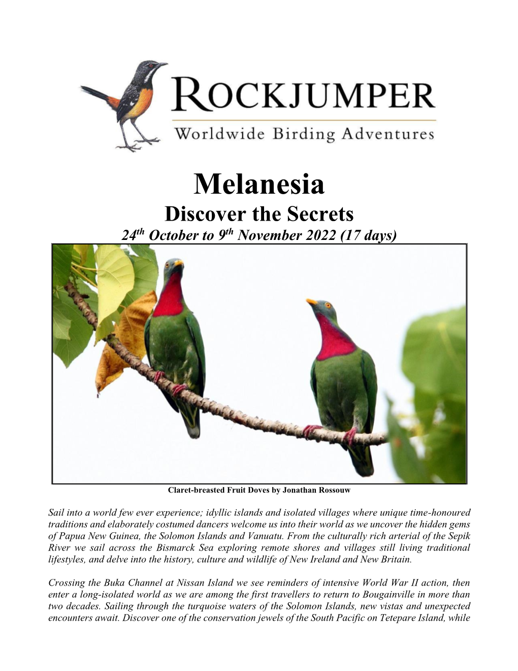 Melanesia Discover the Secrets Th Th 24 October to 9 November 2022 (17 Days)