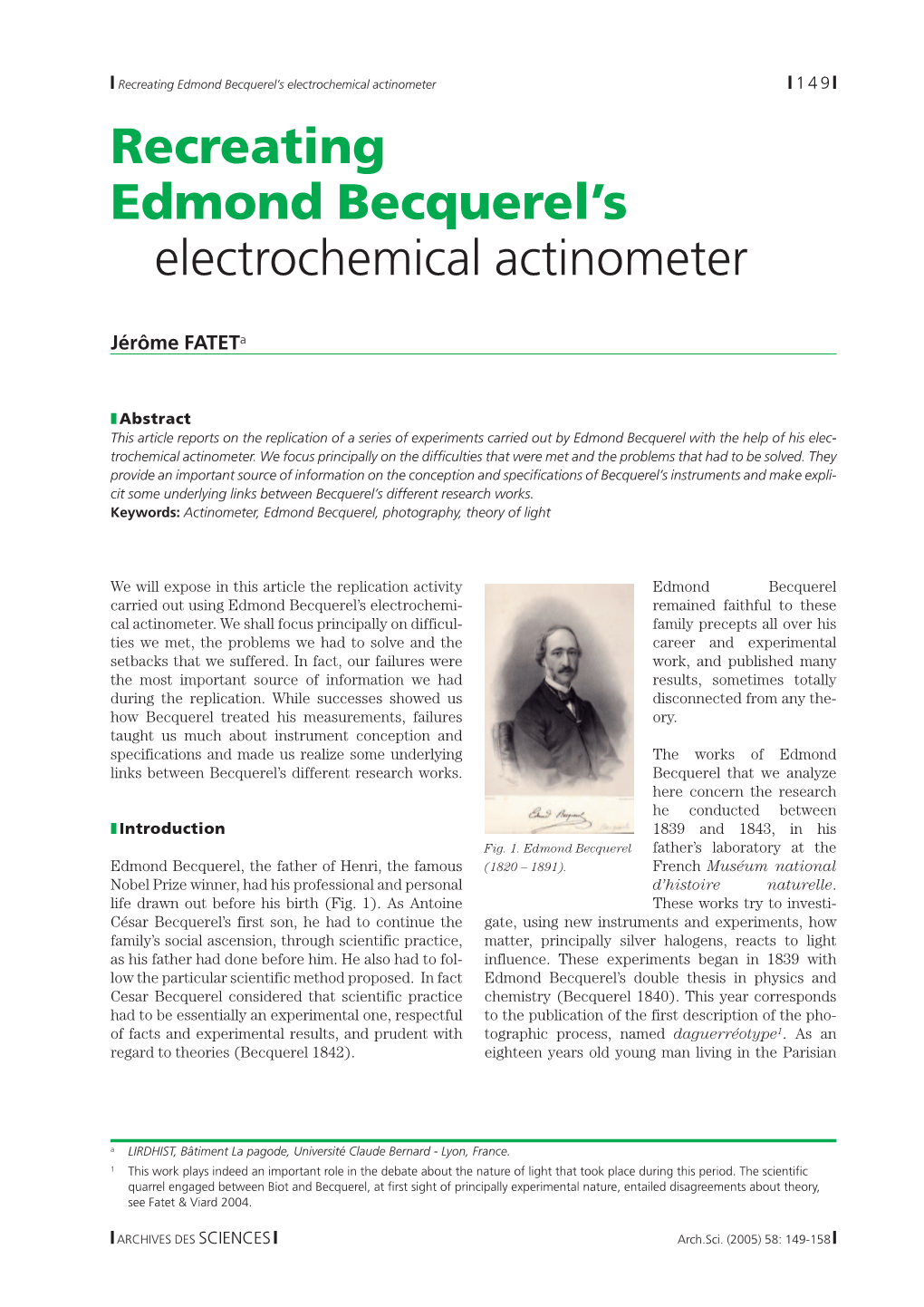 Recreating Edmond Becquerel's Electrochemical Actinometer