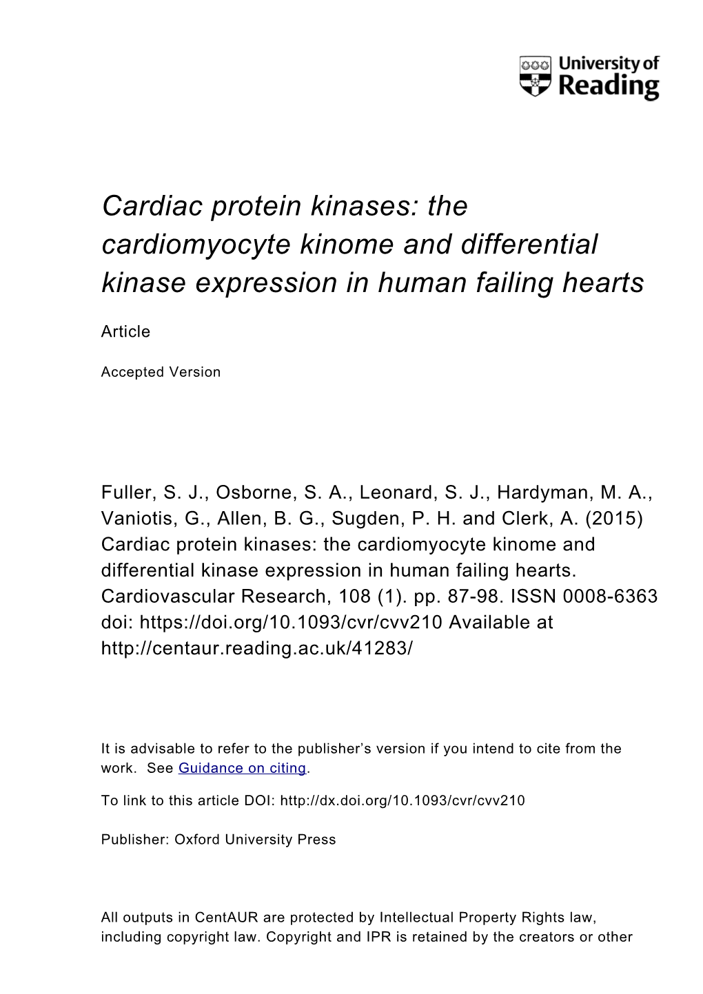 Cardiac Protein Kinases: the Cardiomyocyte Kinome and Differential Kinase Expression in Human Failing Hearts