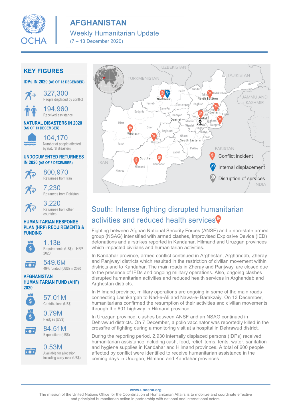 AFGHANISTAN South: Intense Fighting Disrupted Humanitarian Activities and Reduced Health Services