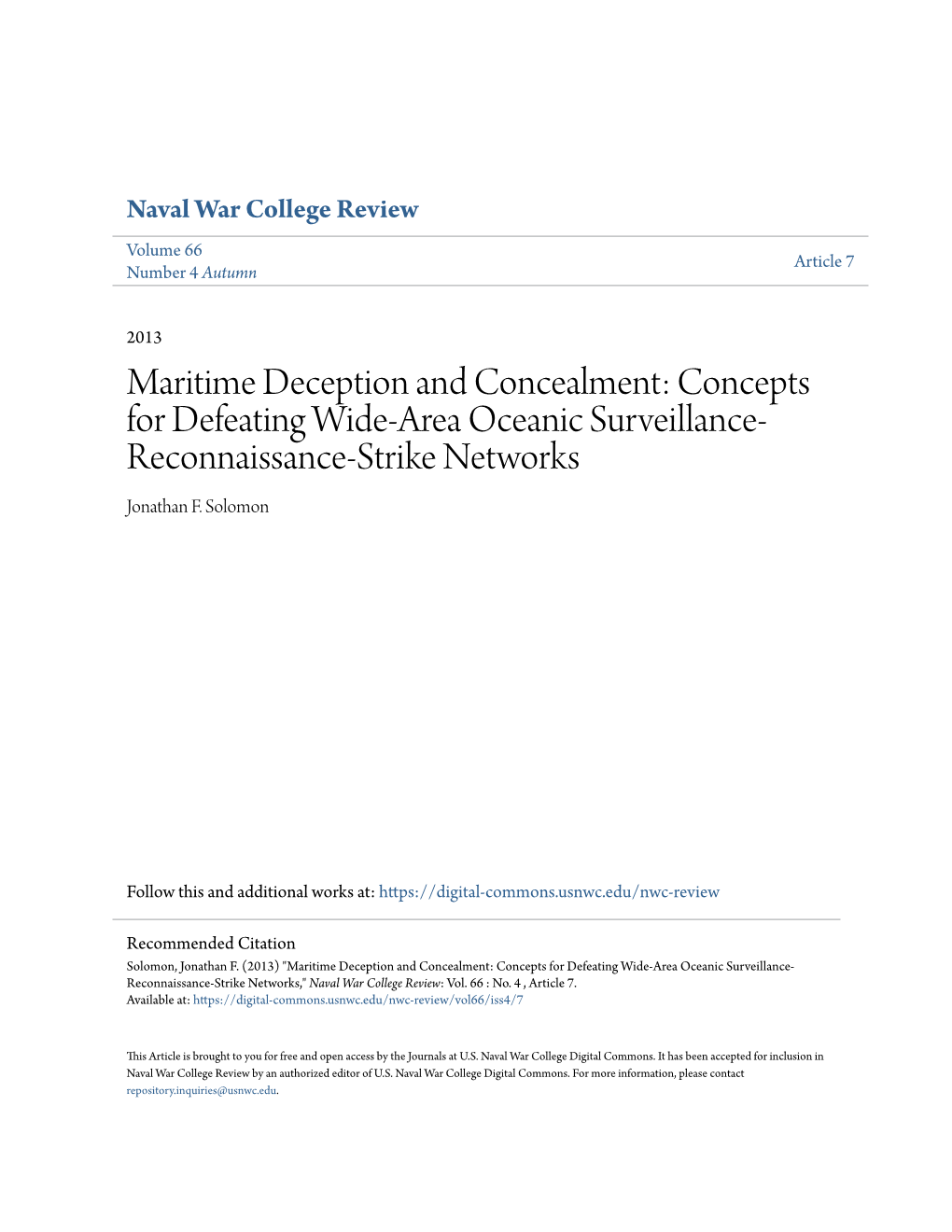 Maritime Deception and Concealment: Concepts for Defeating Wide-Area Oceanic Surveillance- Reconnaissance-Strike Networks Jonathan F