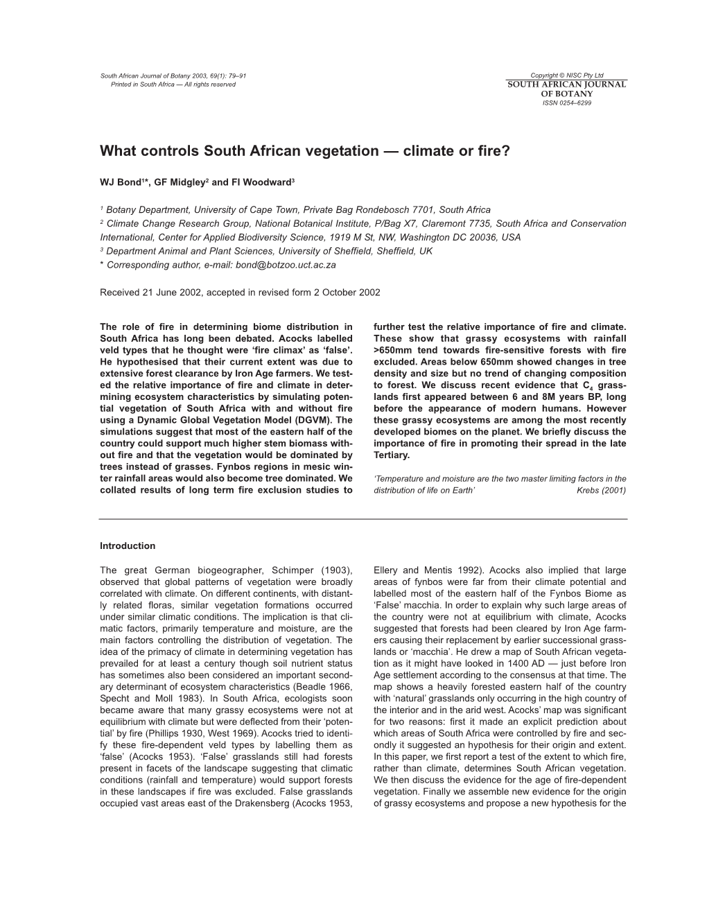 What Controls South African Vegetation — Climate Or Fire?