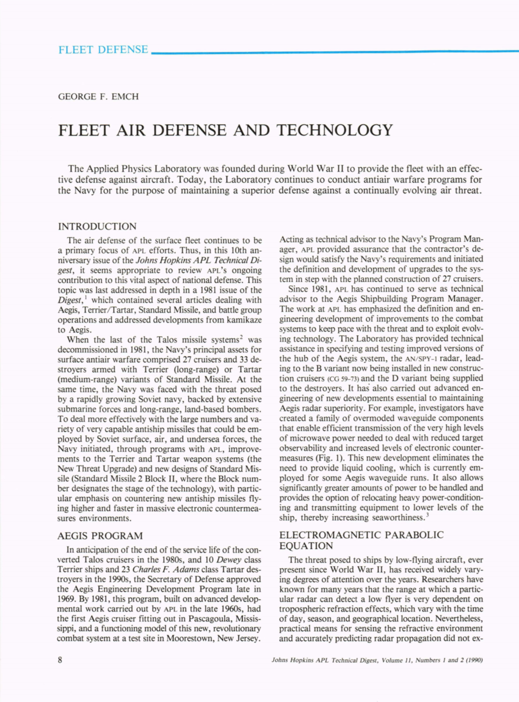 Fleet Air Defense and Technology