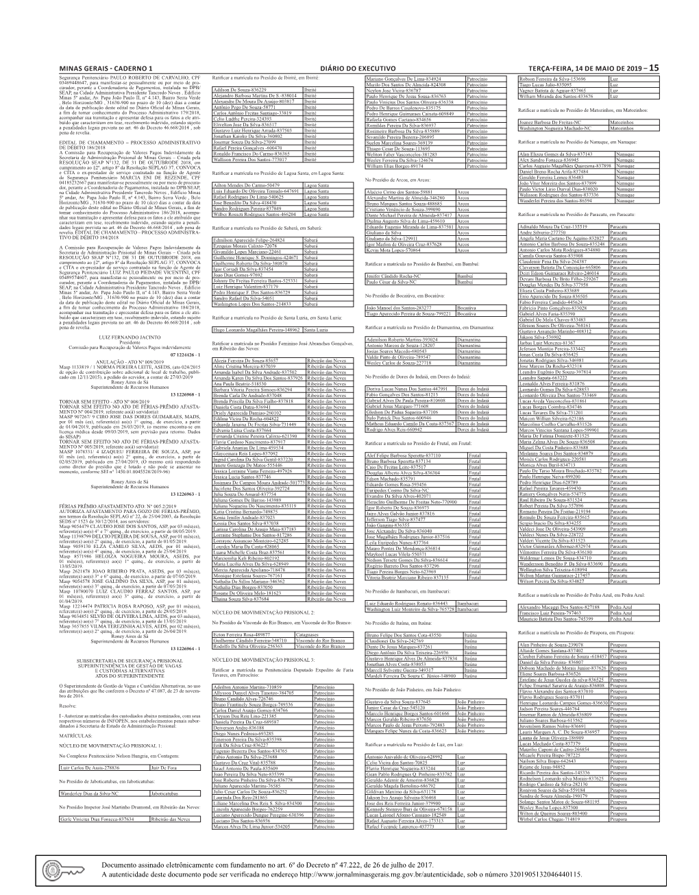 Caderno 1 Diário Do Executivo Terça-Feira, 14 De Maio De 2019