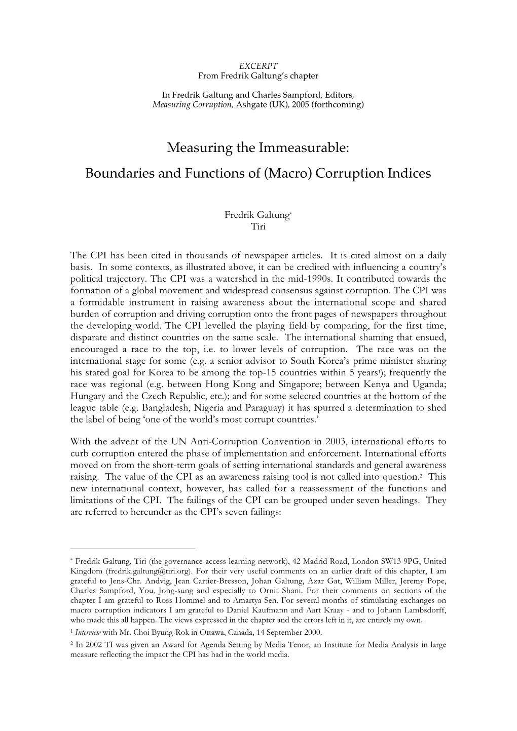 Measuring the Immeasurable: Boundaries and Functions of (Macro) Corruption Indices
