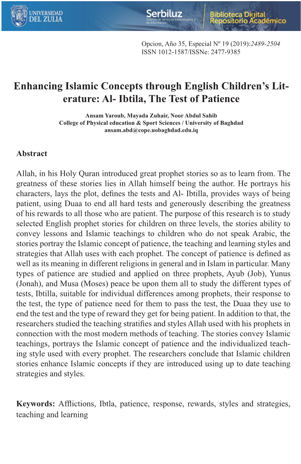 Enhancing Islamic Concepts Through English Children's Lit- Erature: Al