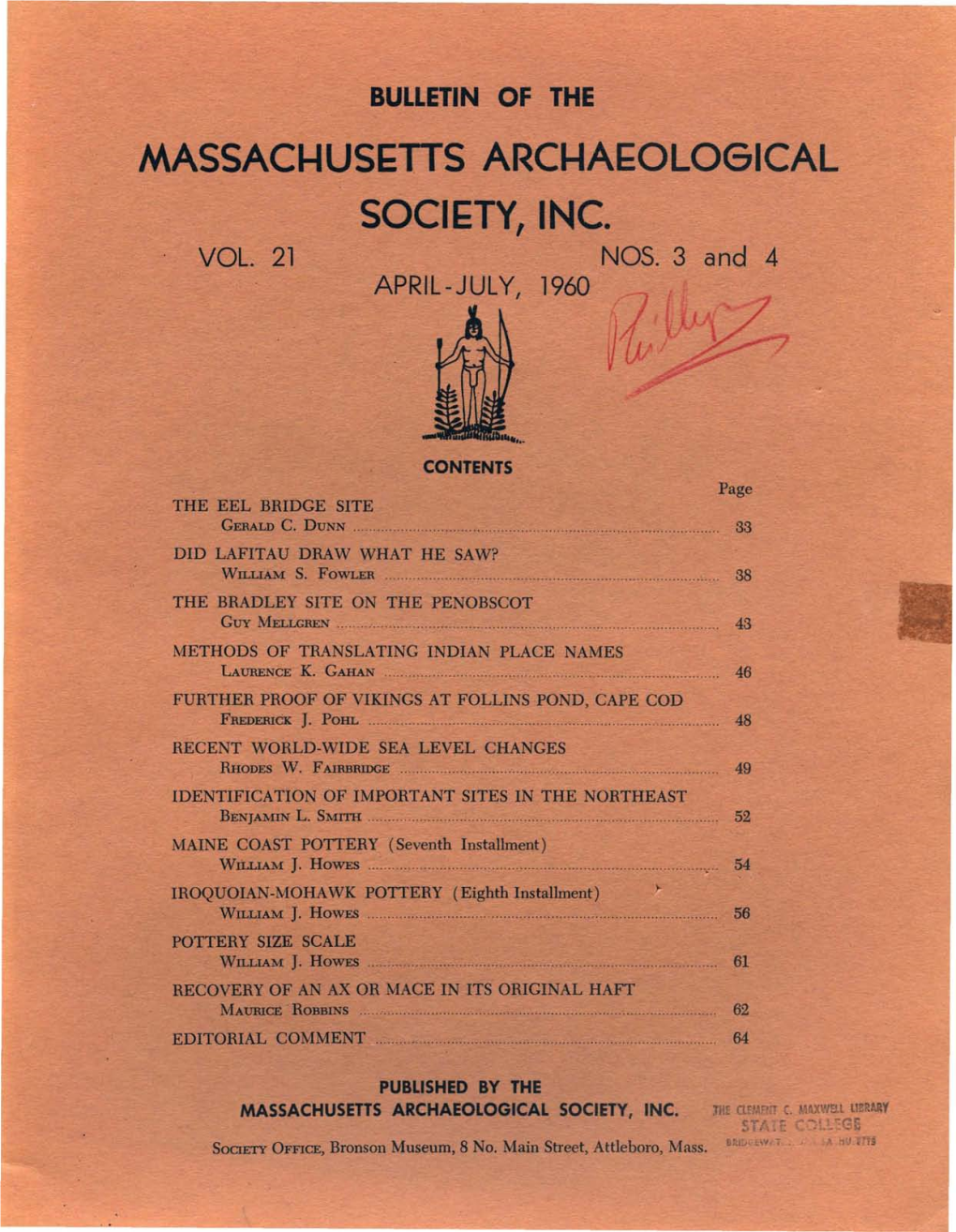 Bulletin of the Massachusetts Archaeological Society, Vol. 21, No