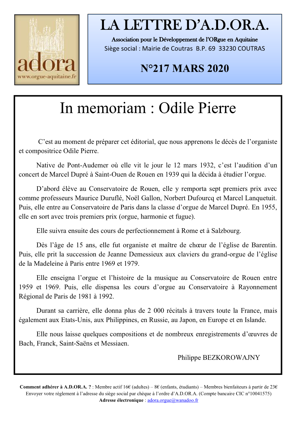 In Memoriam : Odile Pierre