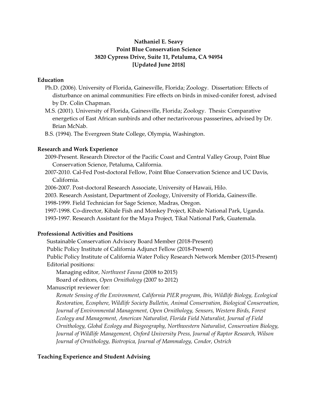 Nathaniel E. Seavy Cv