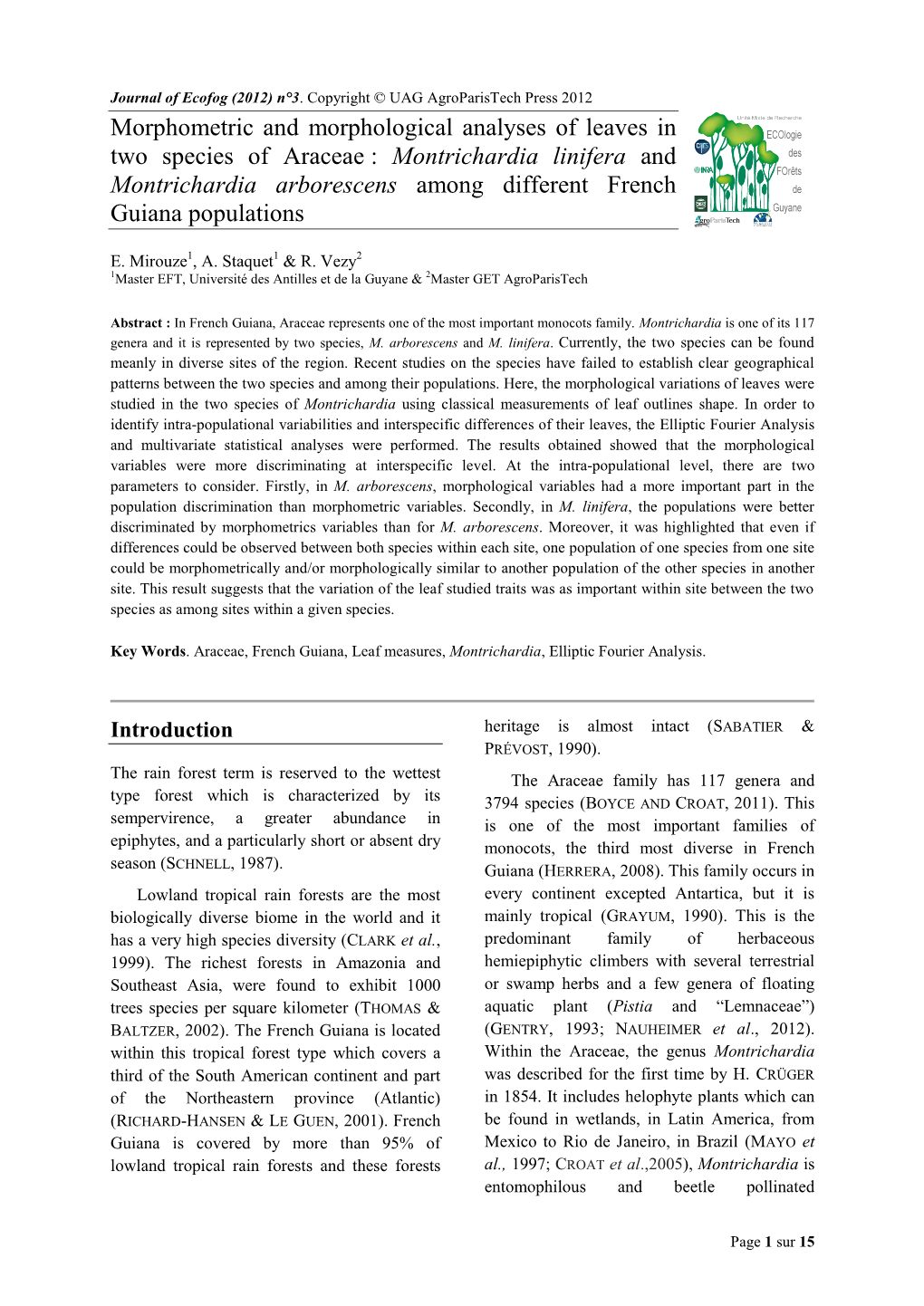 Morphometric and Morphological Analyses of Leaves in Two Species Of