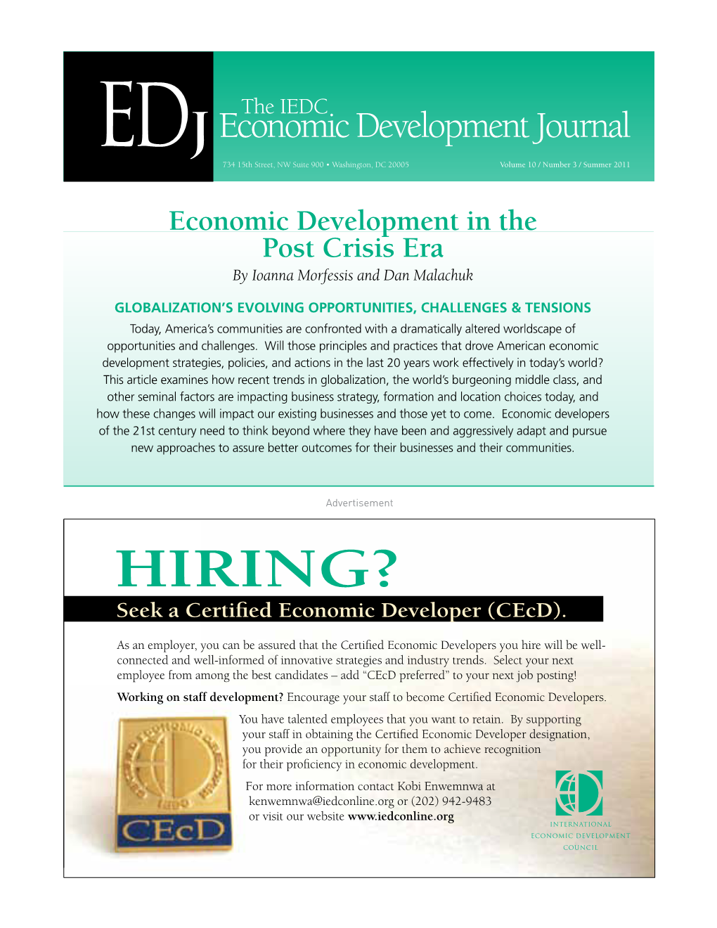 Economic Development in the Post Crisis Era by Ioanna Morfessis and Dan Malachuk