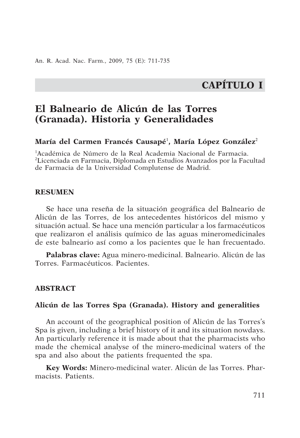 El Balneario De Alicún De Las Torres (Granada). Historia Y Generalidades