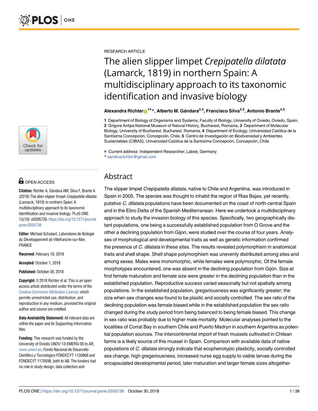 The Alien Slipper Limpet Crepipatella Dilatata (Lamarck, 1819) in Northern Spain: a Multidisciplinary Approach to Its Taxonomic Identification and Invasive Biology