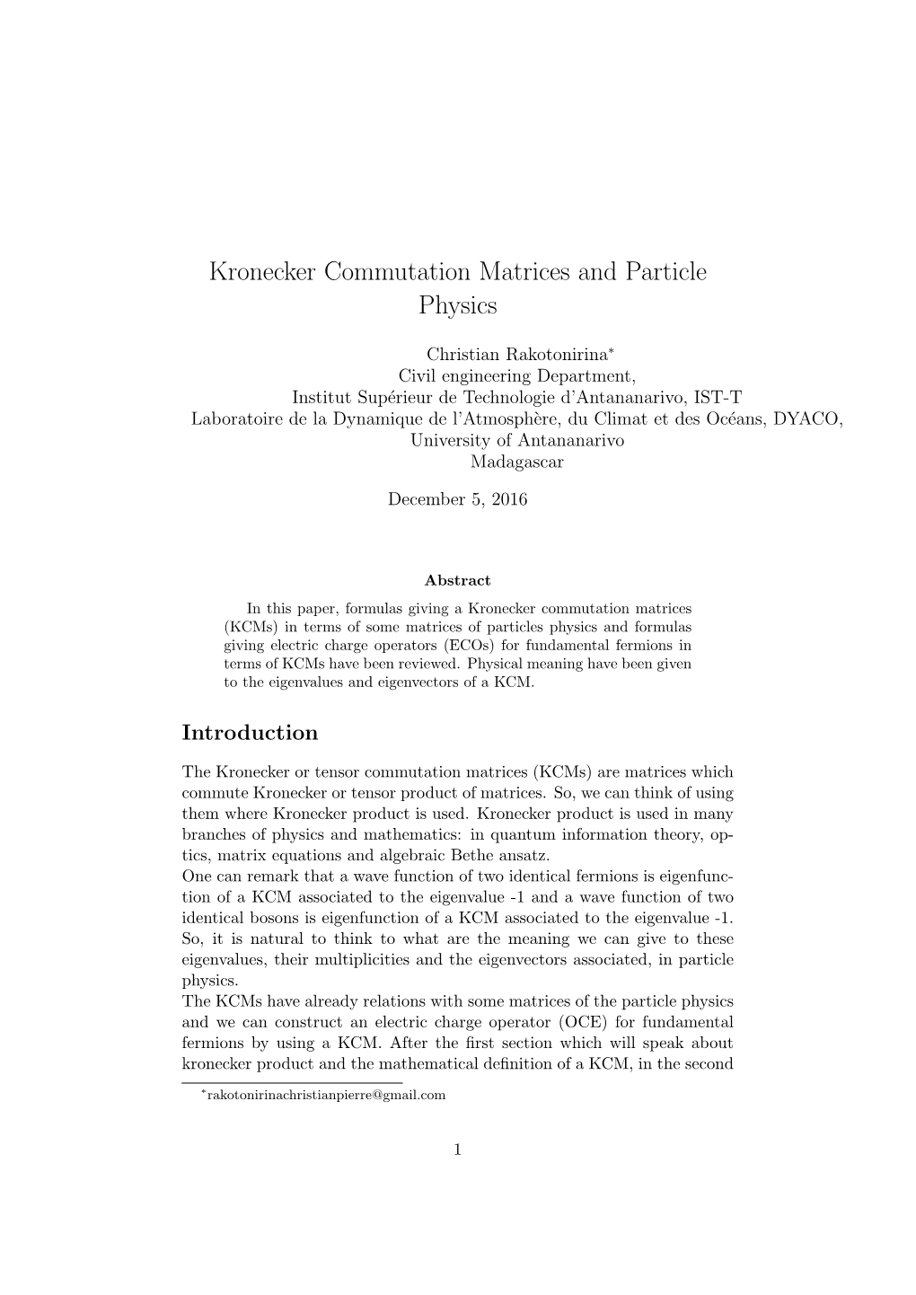 Kronecker Commutation Matrices and Particle Physics