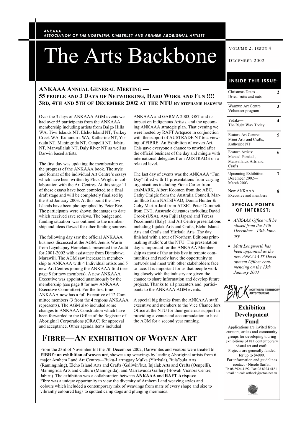 The Arts Backbone DECEMBER 2002