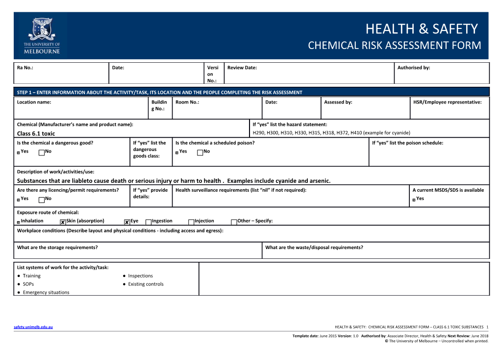 Class 6.1 Toxic Risk Assessment Form