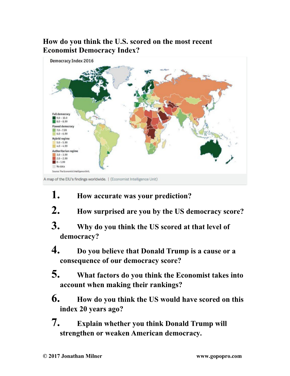 How Do You Think the U.S. Scored on the Most Recent Economist Democracy Index?