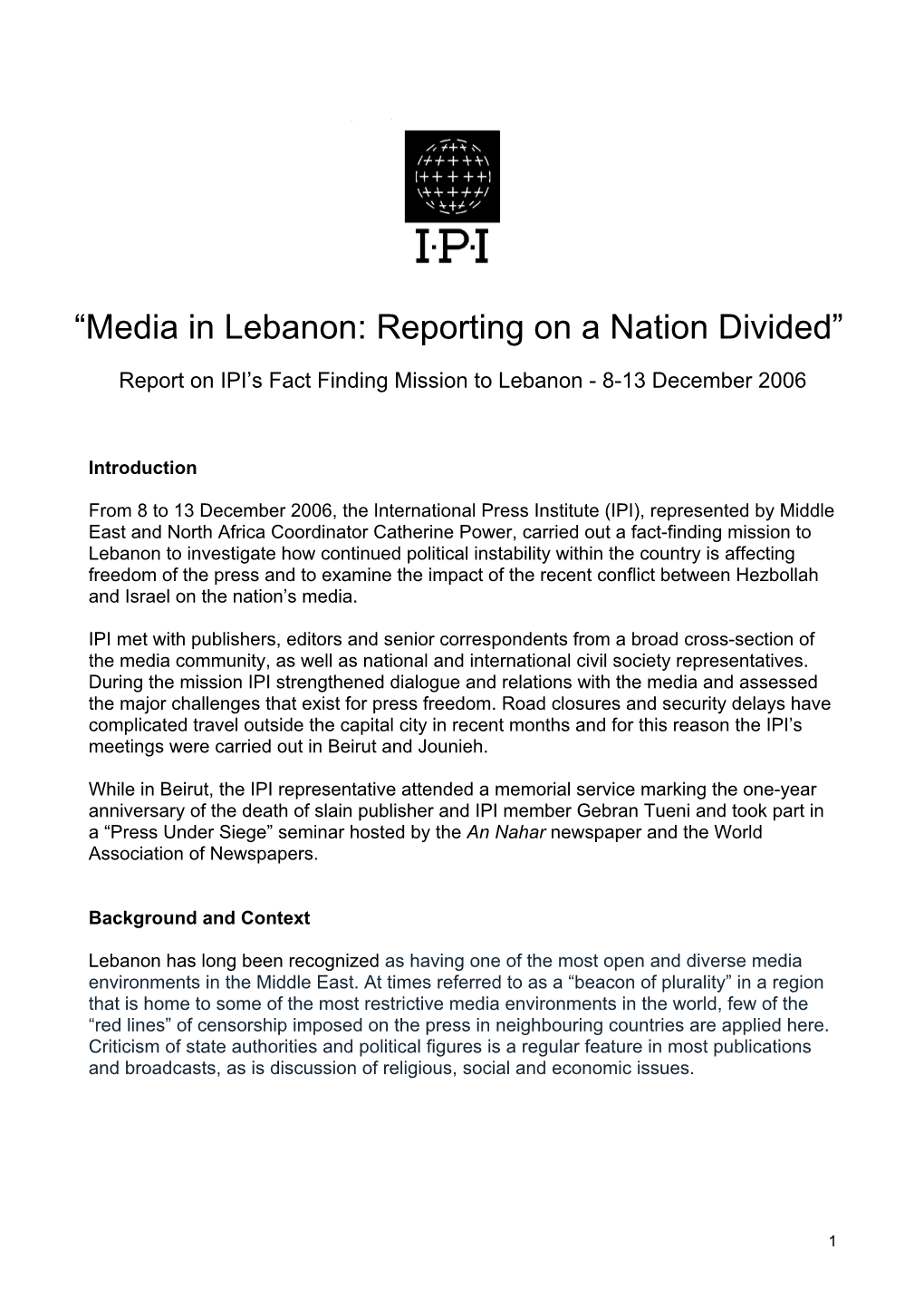 “Media in Lebanon: Reporting on a Nation Divided”