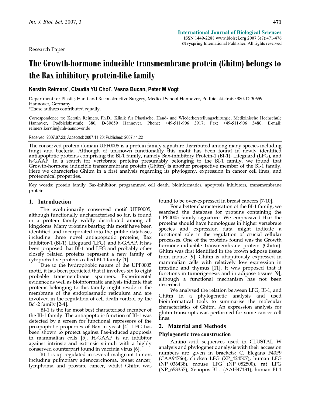 The Growth-Hormone Inducible Transmembrane Protein (Ghitm