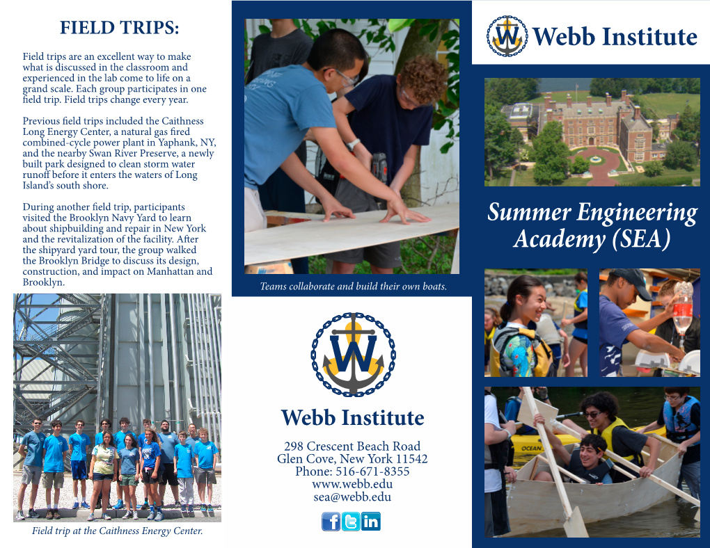 Webb Institute Summer Engineering Academy (SEA)