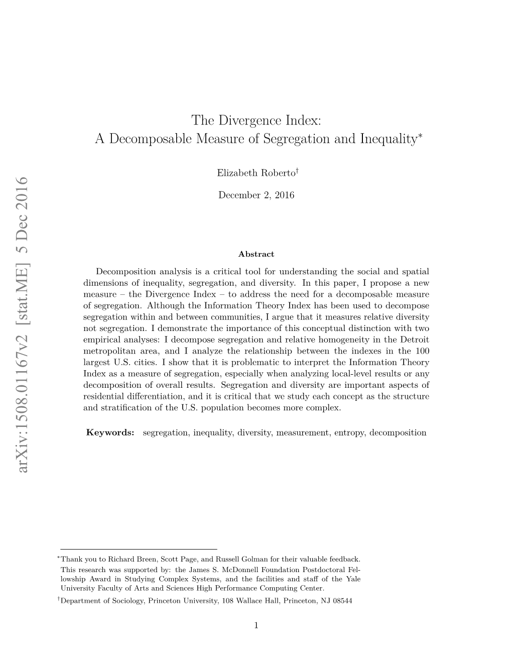The Divergence Index: a Decomposable Measure of Segregation and Inequality∗