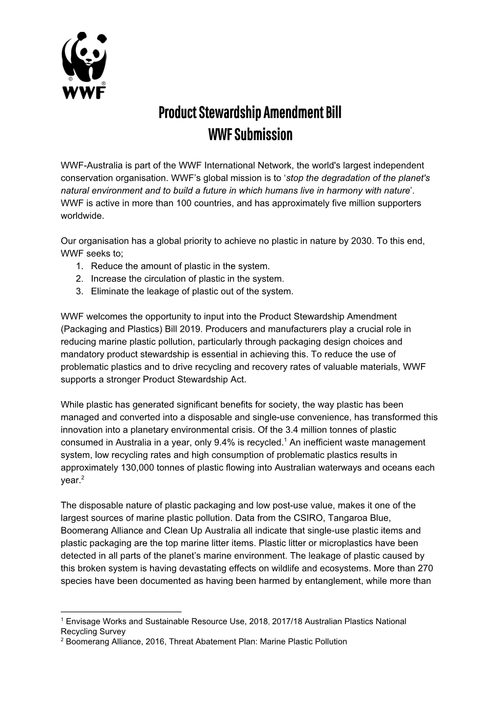 Product Stewardship Amendment Bill WWF Submission