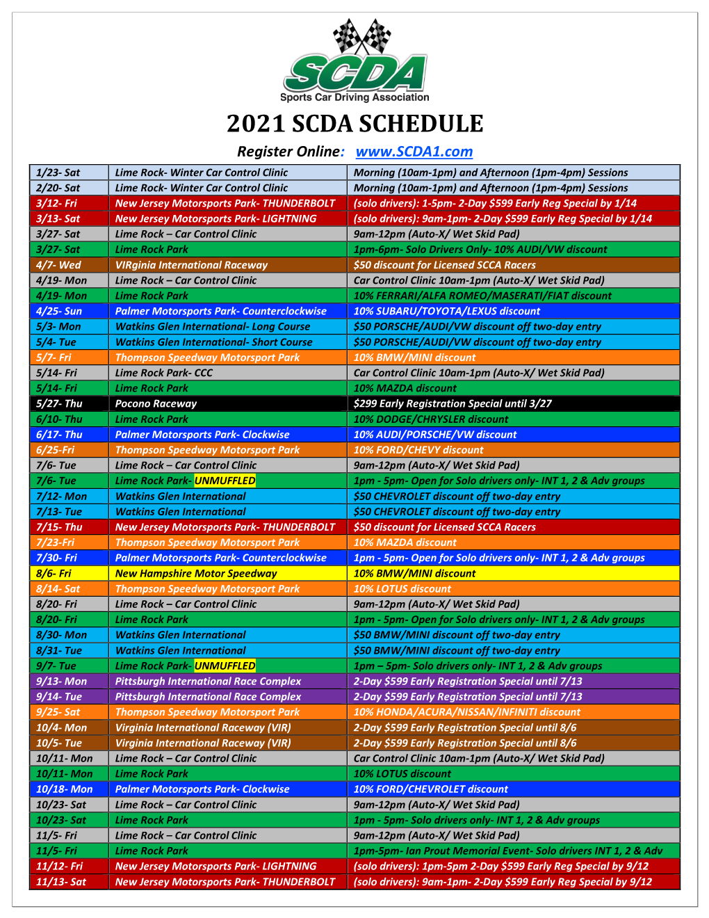 2021 Scda Schedule