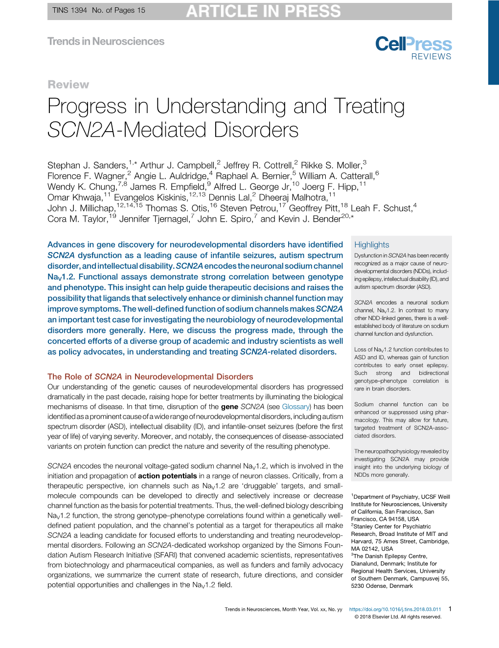 Progress in Understanding and Treating SCN2A-Mediated Disorders