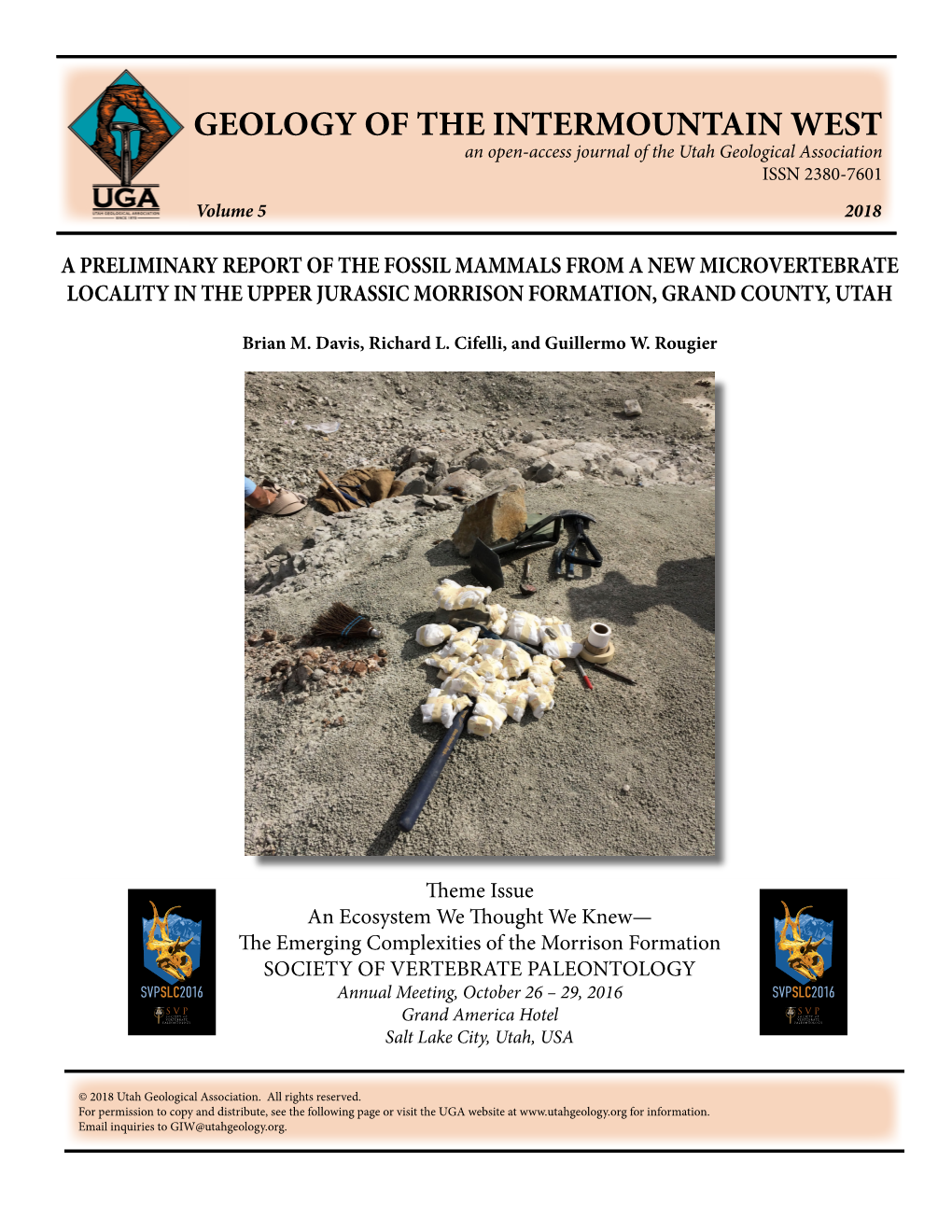 A Preliminary Report of the Fossil Mammals from a New Microvertebrate Locality in the Upper Jurassic Morrison Formation, Grand County, Utah