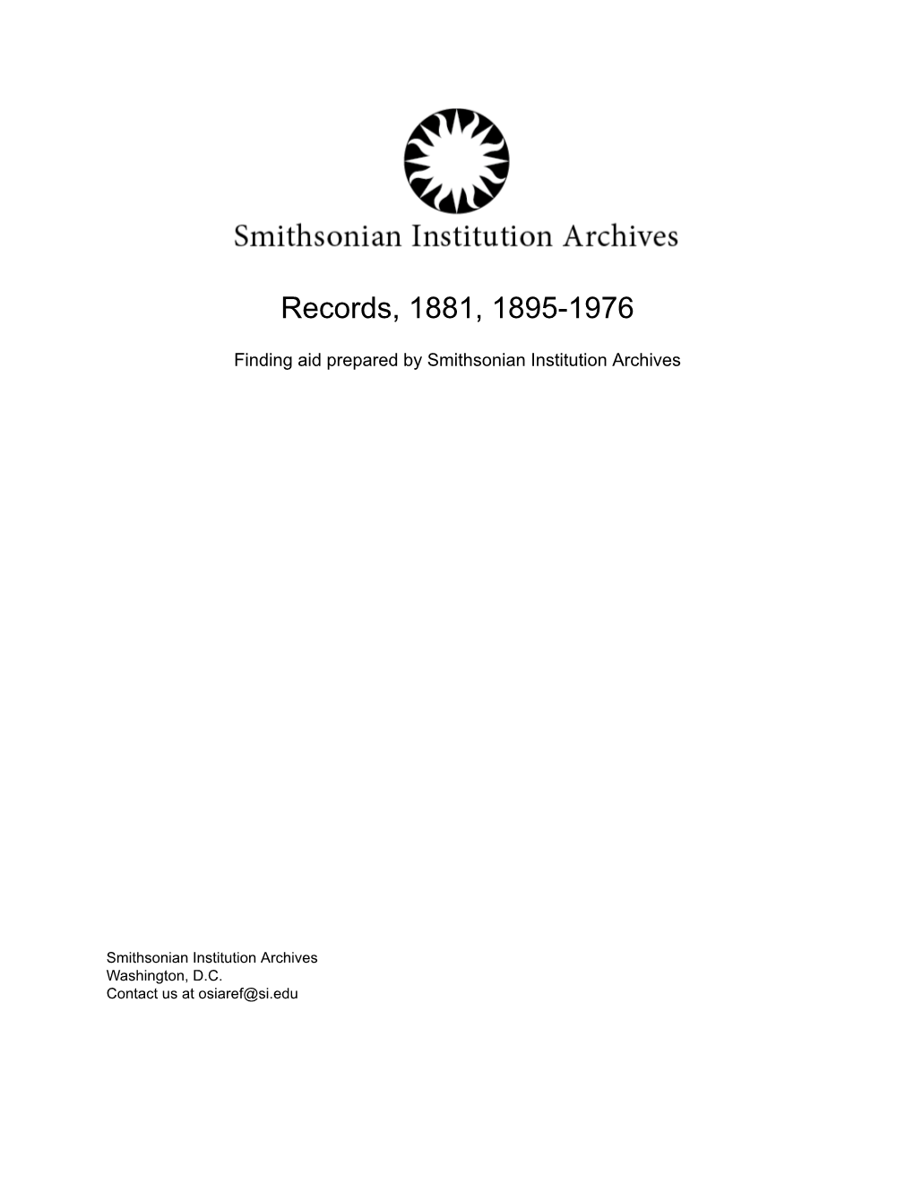 Records, 1881, 1895-1976