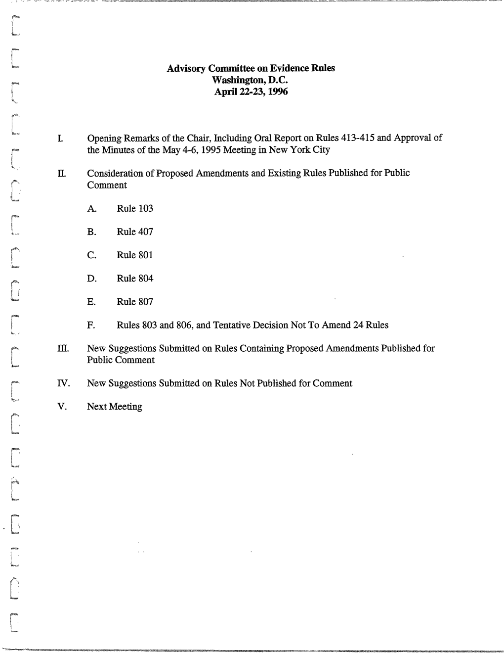 Advisory Comnittee on Evidence Rules Washington, D.C. April 22-23, 1996