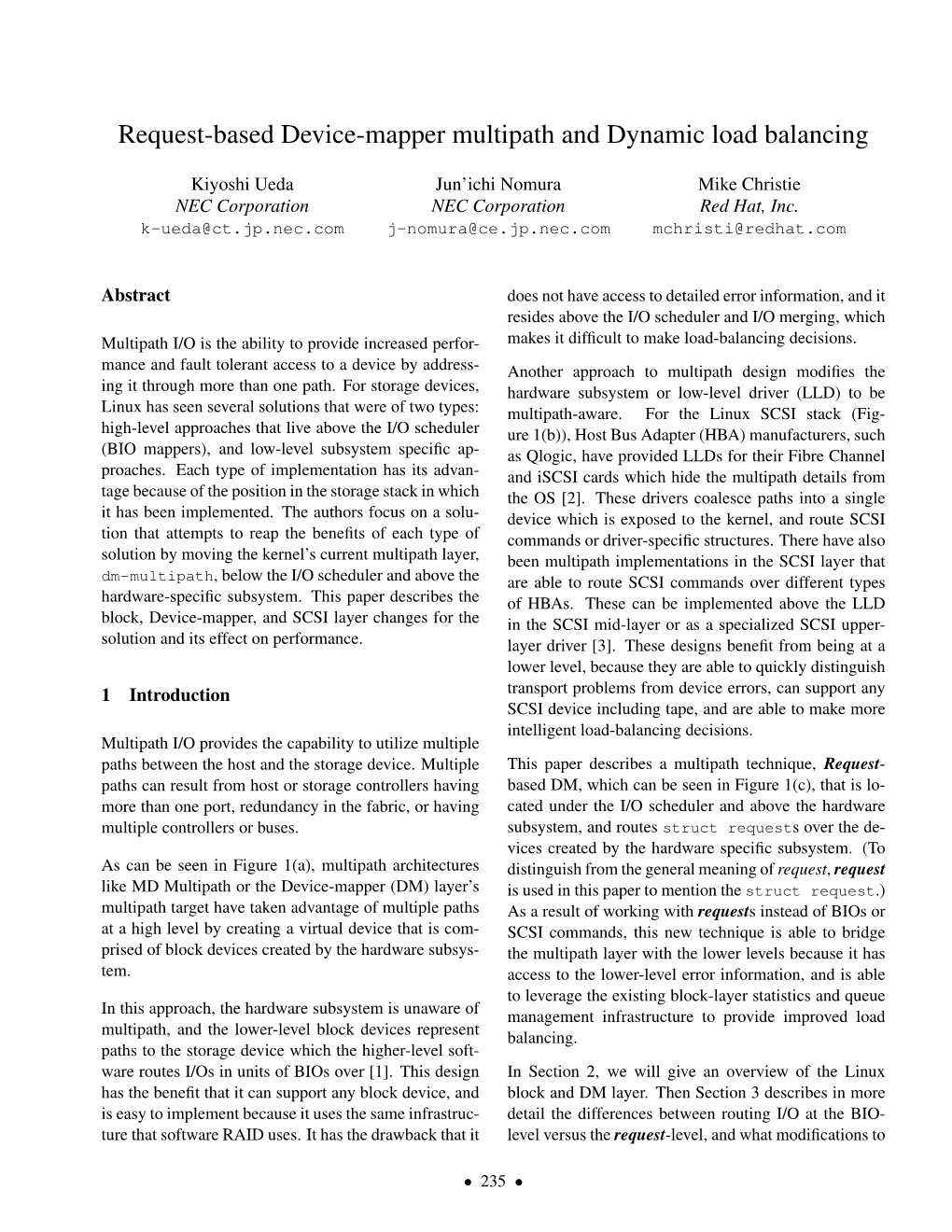 Request-Based Device-Mapper Multipath and Dynamic Load Balancing