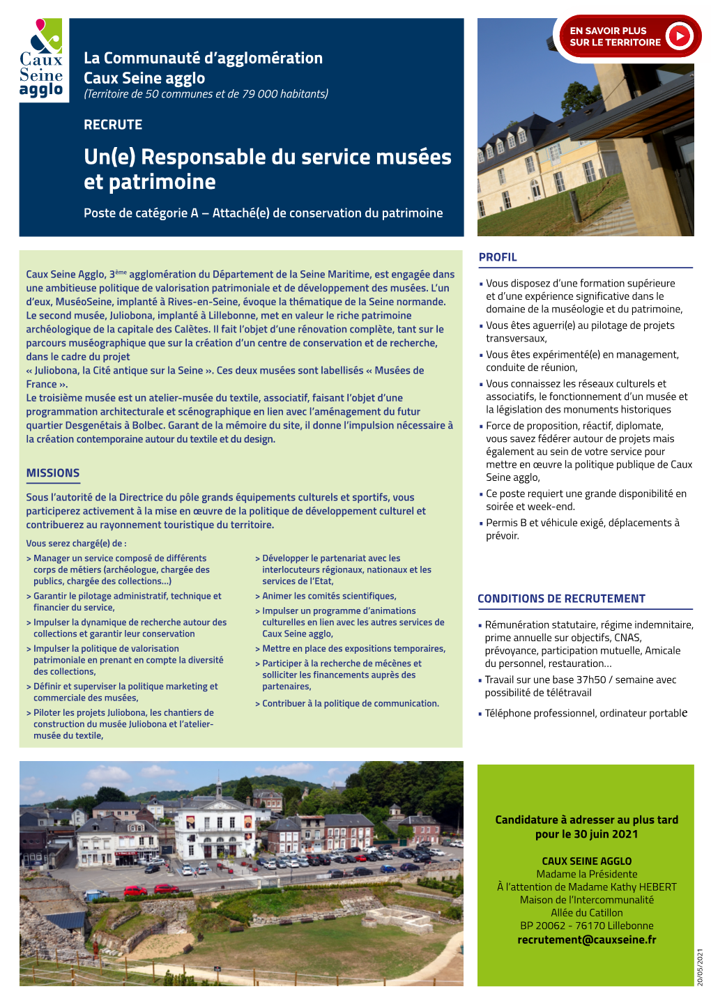 Responsable Du Service Musées Et Patrimoine Poste De Catégorie a – Attaché(E) De Conservation Du Patrimoine