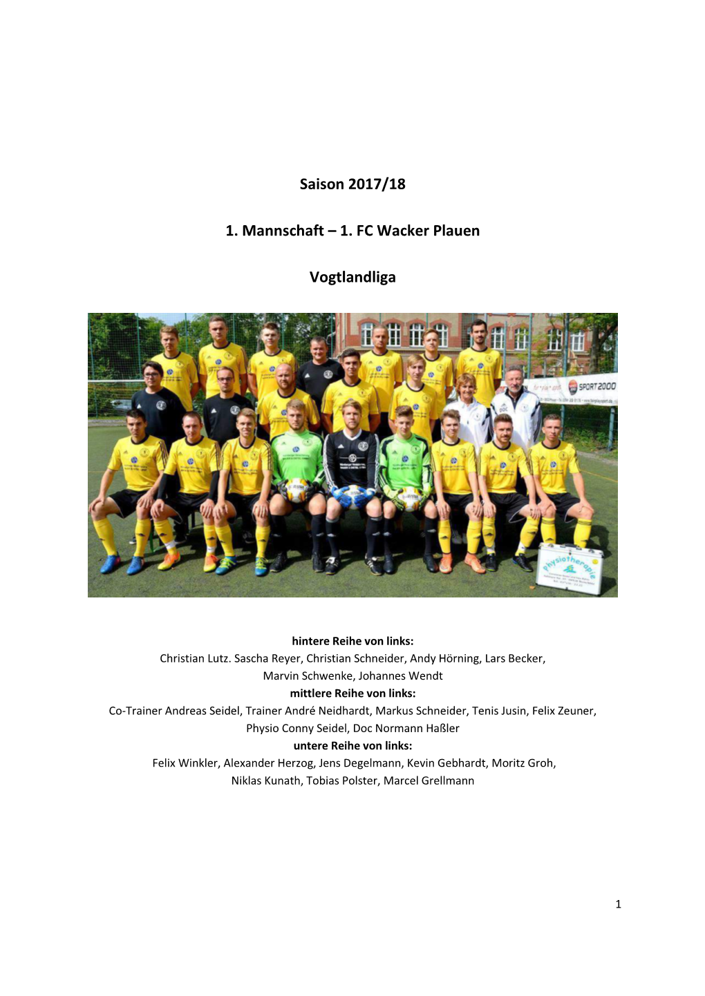 Saison 2017/18 1. Mannschaft – 1. FC Wacker Plauen Vogtlandliga