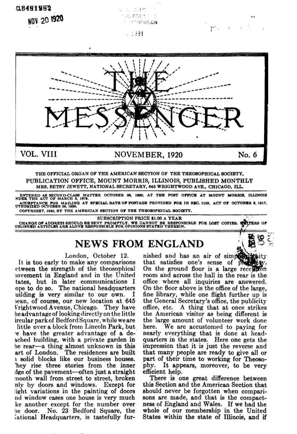 Messenger V8 N6 November 1920