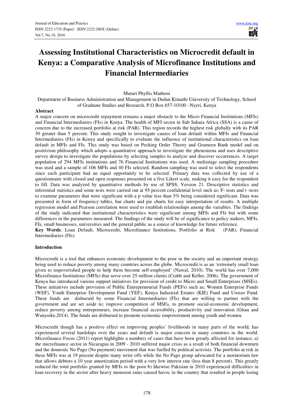 A Comparative Analysis of Microfinance Institutions and Financial Intermediaries